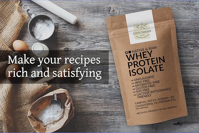 Native &amp Raw Whey Protein Isolate Unflavored 0percent Carb Low CholesterolSodium rBGH Free Antibiotic Free Gluten Free Soy Free Good for Keto Paleo and Lactose Intolerance 20 Oz