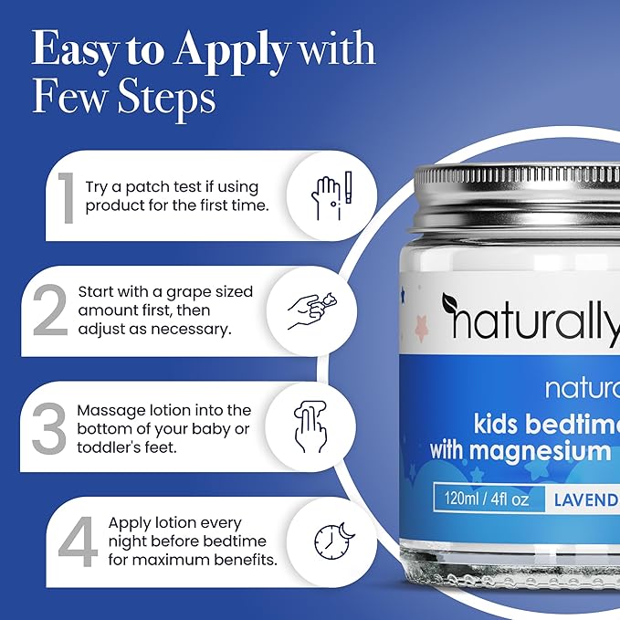 NaturallyMum Kids Magnesium Bedtime Lotion with Vitamin D | Support for Sleep Heart Bone Nerve Gut and Muscle Health | Alternative to Melatonin | Lavender &amp Chamomile 4.2 fl oz