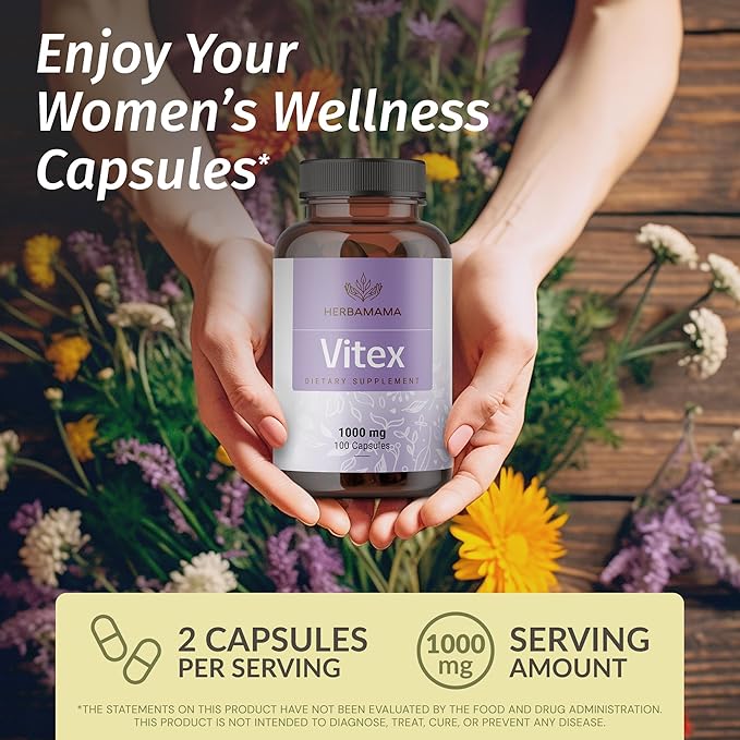 HERBAMAMA Motherwort Extract and Vitex Kit - Bundle of Motherwort Extract 2 Fl Oz &amp 1000mg Vitex Chaste Tree Berry Capsules - Vegan Non-GMO Gelatin &amp Alcohol-Free - 2 Pack
