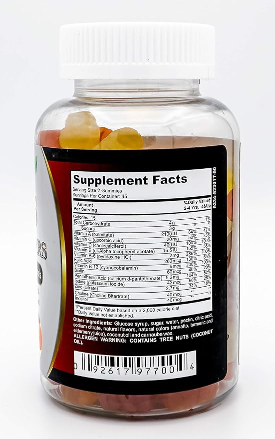 Multivitamin and Minerals 90 Gummy for Kids Bears Help Child’s Immune System Calcium and Vitamin D Strong Bones Free of Artificial Flavors Made in USA Gluten Free FDA Registered Facility cGMP