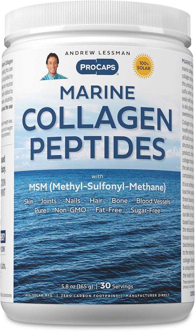 ANDREW LESSMAN Marine Collagen Peptides Powder and MSM 30 Servings - Supports Radiant Smooth Soft Skin Comfortable Joints. Pure. Super Soluble No Fishy Flavor No Additives Non-GMO