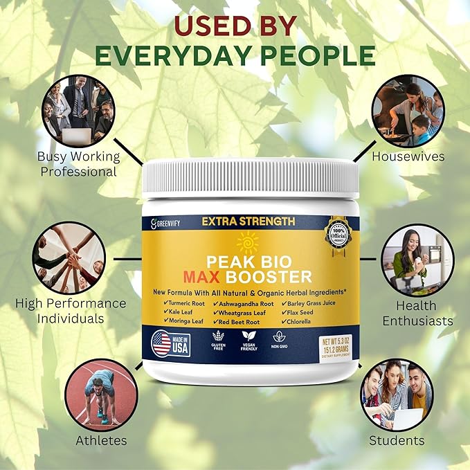 Peak Bio Max Booster Extra Strength Natural Organic Supplement with Turmeric Ashwagandha Moringa 28 Servings 5.3 oz Powder (5)