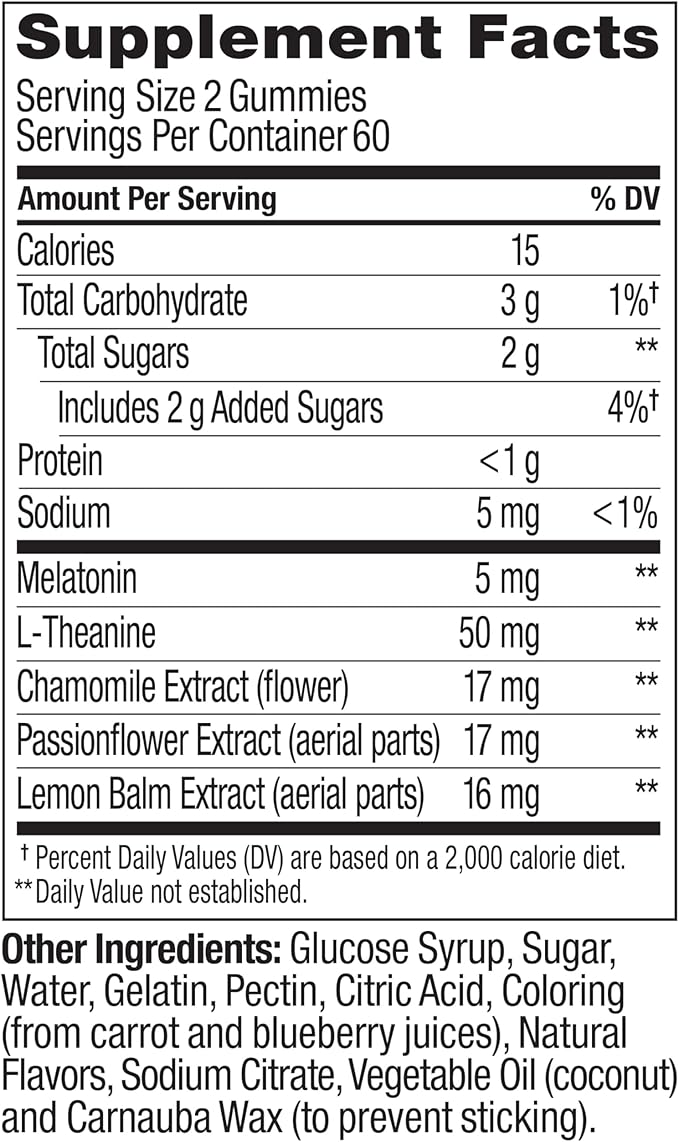 OLLY Extra Strength Sleep Gummy 5 mg Melatonin L-Theanine Chamomile Lemon Balm Extracts Sleep Aid BlackBerry Flavor - 120 Count