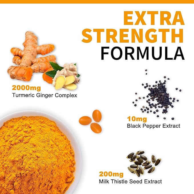 5 in 1 Turmeric Curcumin Softgels 2000mg with Milk Thistle Seed Extract &amp Black Pepper Ginger Root - Immune Liver Support - 95% Curcuminoids - Turmeric and Ginger Supplement Softgel Capsules