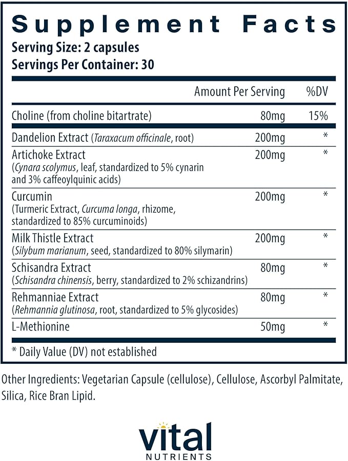 Vital Nutrients Liver Support Milk Thistle and Curcumin - Vegan Supplement - Herbal Combination to Support Healthy Liver Function* - Gluten Dairy and Soy Free - 60 Capsules