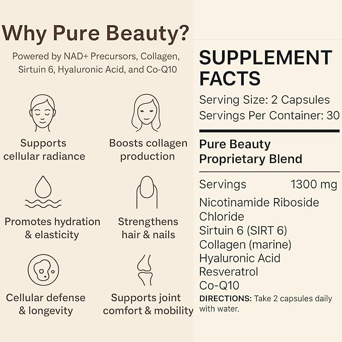 LL Supplement Pure Beauty Skin Nails Hair Joints Support – Anti-Aging Supplement with Clinical‑Grade Nutrients – Pharmacist Crafted – Gold Cap Edition – 60 Capsules