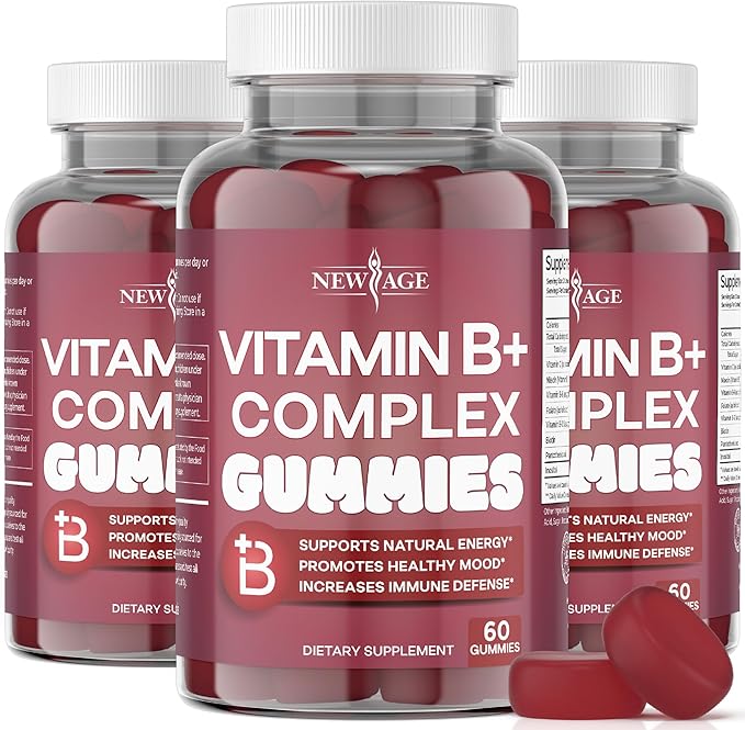 NEW AGE Vitamin B Complex Gummies with Vitamin B3 B6 &amp B12 – with Biotin Folic Acid &amp Vitamin C – Gluten-Free Vegan Made in The USA! (180 Count (Pack of 3))
