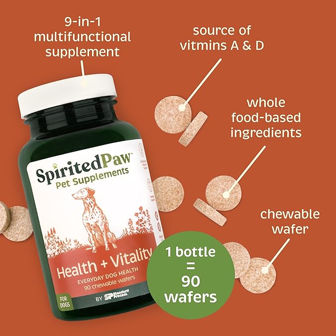 Spirited Paw Health + Vitality - Joint Health &amp Immune System Support - Healthy Heart &amp Coat Support - Multivitamin Pet Wellness Supplement - Liver-Flavored Dog Chews - 90 Chewable Wafers