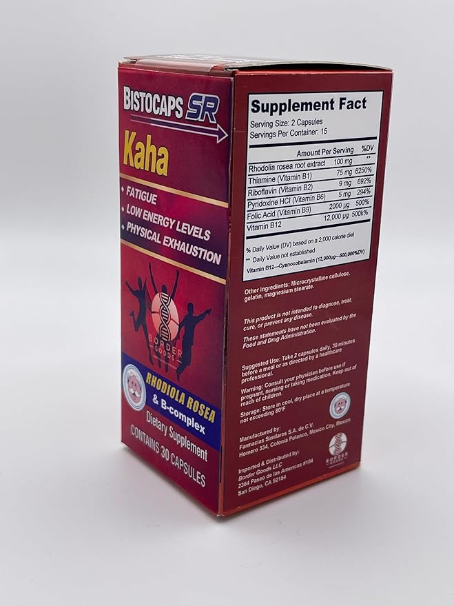 Kaha Bistocaps SR – Rhodiola Rosea &amp B-Complex – 30 Capsules – Supports Energy &amp Vitality – Similares