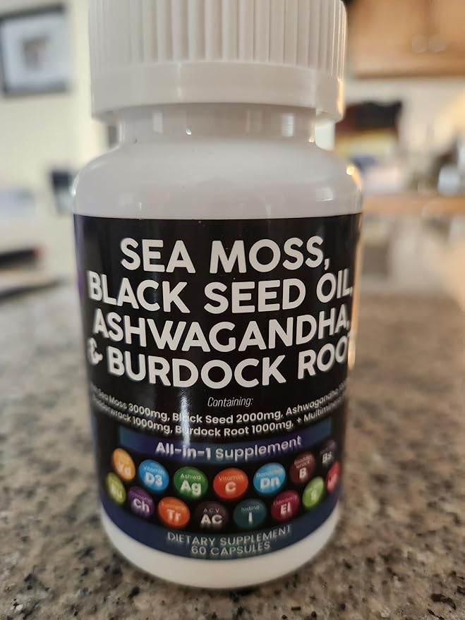 Irish SEA Moss 3000MG Black Seed Oil 2000MG AHSWAGANDHA1000 MG &amp Burdock Root 1000 MG