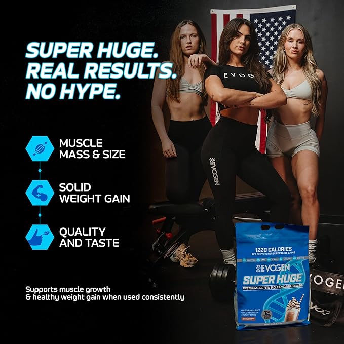 Evogen Super Huge Mass Gainer Protein Powder | 50g Protein Chocolate Shake | High Calorie Weight Gainer for Men &amp Women with Carbs &amp Nutrients | Strength &amp Weight Gain Support