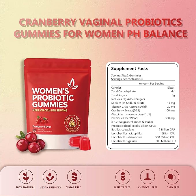 Women's probiotic Gummies Balance Vaginal pH Maintain Women's Health Balance Yeast Flora Enhance Immunity Promote Digestion and intestinal Health and Improve Vaginal Odor (2-Pack)
