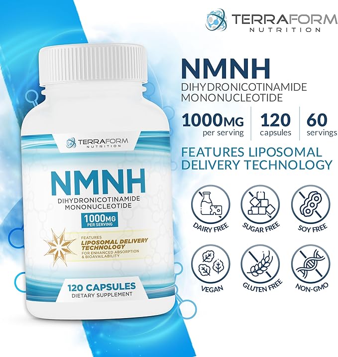NMNH Dihydronicotinamide Mononucleotide 1000mg – NMNH Supplement with Sunflower Lecithin Liposomal Delivery Matrix for Enhanced Absorption – 120 Capsules (60 Servings) – NAD+ Support