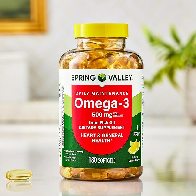 SUREFECT Spring Valley Omega-3 500 mg from Fish Oil Softgels - 180 Count Lemon Flavor Organizer