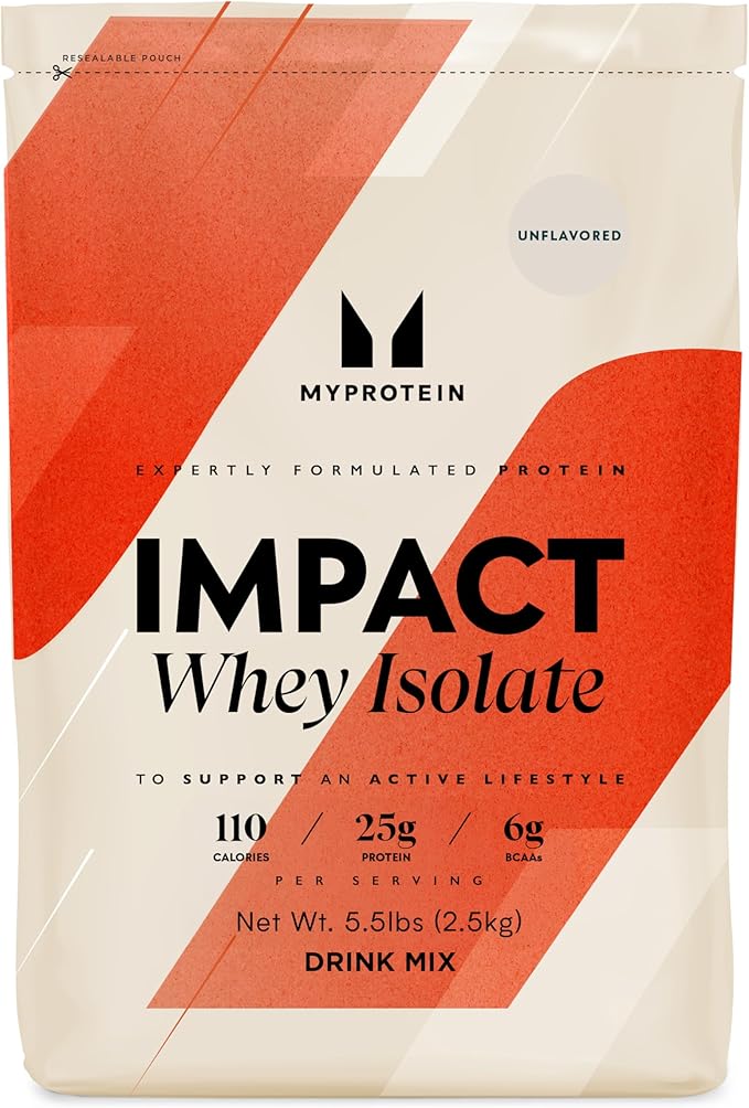 Myprotein Impact Whey Protein Isolate 5.5 Lbs (81 Servings) Unflavored 25g Protein 3.5g Glutamine &amp 6g BCAA Per Serving