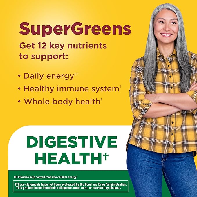 Nature Made Super Greens with Probiotic Capsules Made with 1/2 Cup Veggies Per Serving + Probiotics for Digestive Health 75 Capsules 25 Day Supply
