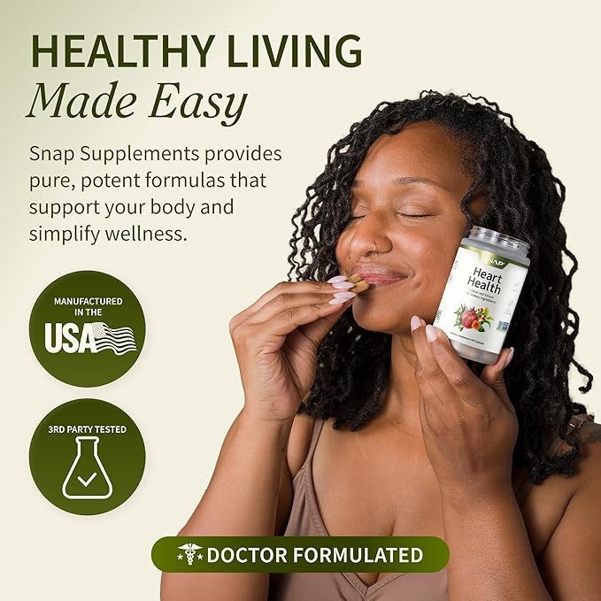 Snap Supplements Heart Health Support Supplement - Botanical Support for Heart Health Healthy Circulation and Nitric Oxide Levels 30-Day Supply 90 Capsules (Packaging May Vary)