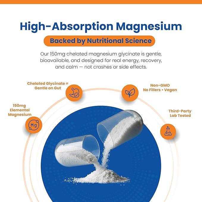 Magnesium Glycinate 150mg – Vegan Capsules for Sleep Stress &amp Muscle Support – Non-GMO High Absorption Gentle on Stomach – 60 Vegan Capsules (2-Pack)