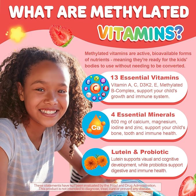 Kids Methylated Multivitamin with Calcium Probiotics Vitamin D3 K2 + Magnesium Glycinate with Calcium Filled Gummies for Adults and Kids 4+ Sleep Gummies Melatonin Free Sugar Free