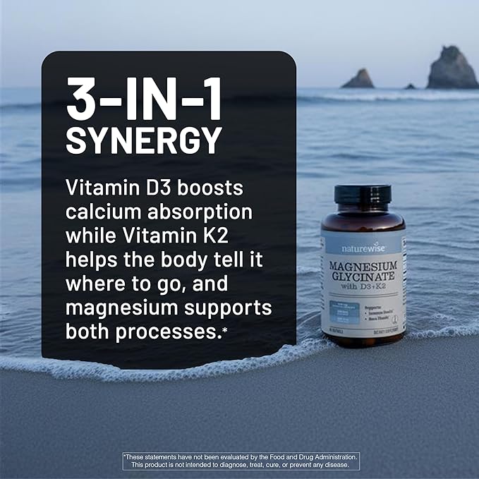 NatureWise Myo-Inositol &amp D-Chiro Inositol Supplement for Women - Ideal 40:1 Ratio [30-Day Supply] + Magnesium Glycinate 550mg + 10000 IU Vitamin D3 + K2 - Chelated for High Absorption [30-Day Sup