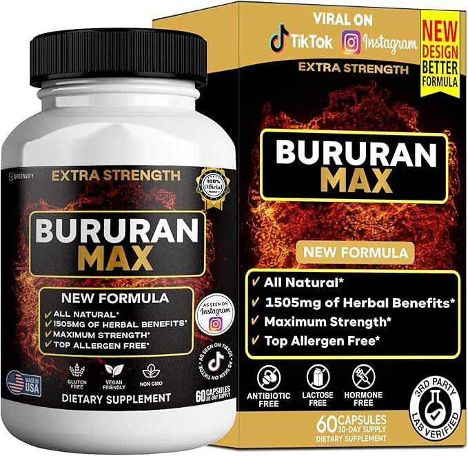 Bururan Max Organic Maca Root Supplement Black Pepper 60 Capsules 30 Day Supply (1)