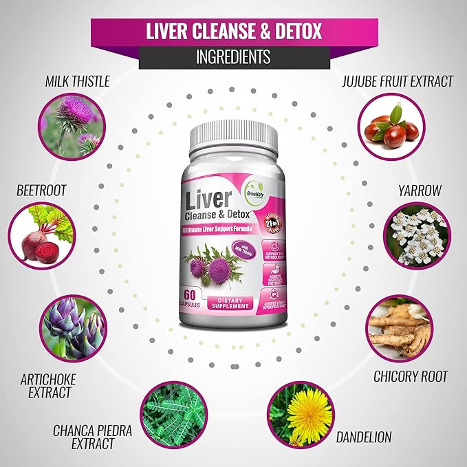 GreeNatr Liver Cleanse Detox &amp Repair Formula – Milk Thistle Berberine Ginger Beet Root Dandelion Root Artichoke Extract and Chanca Piedra for Optimal Liver Health Support (12 Bottles)