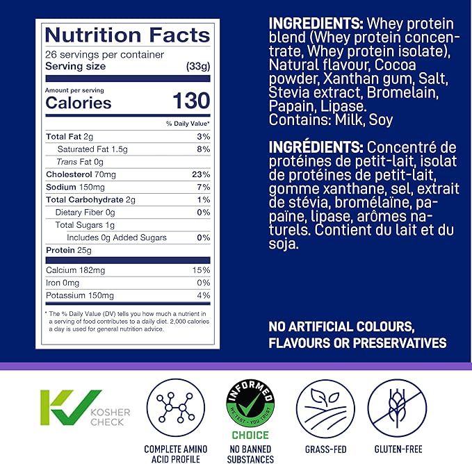 LeanFit WHEY Protein Cookies &amp Cream - 100% Whey Protein Powder 25g Protein Per Serving - Grass-Fed Gluten-Free BCAAs Amino Acid - 26 Servings 1.88 lb Tub