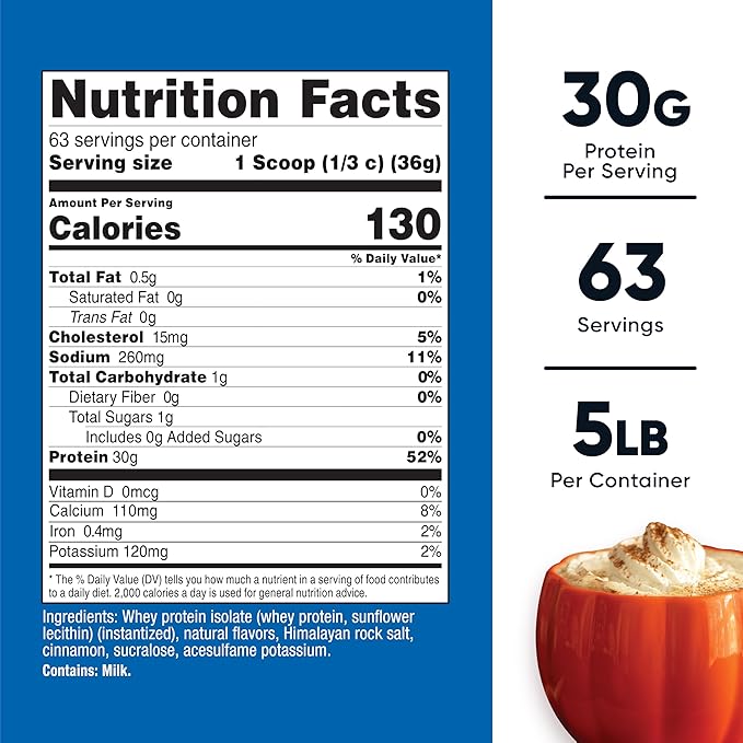Nutricost Whey Protein Isolate Powder (Pumpkin Spice) 5 LB - 30g of Protein GMO-Free Gluten-Free 63 Servings