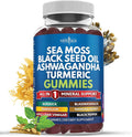 Sea Moss Gummies Sea Moss Black Seed Ashwagandha Turmeric Manuka Honey ACV Dandelion Black Pepper Burdock Bladderwrack Vegan - 60 Count