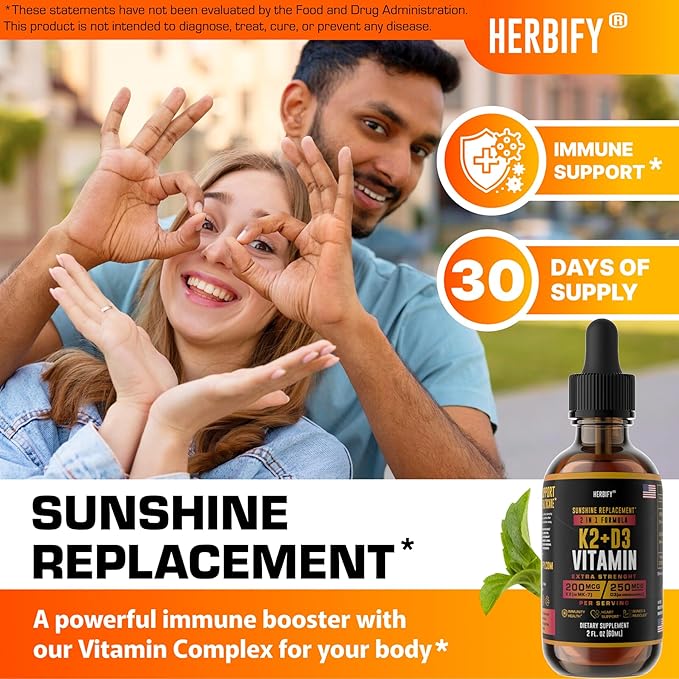 HERBIFY Bundle - Lions Mane Drops &amp K2 and D3 Drops - Brain Support &amp Bone Strength