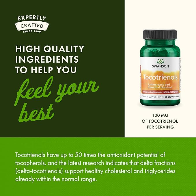 Swanson Double Strength Tocotrienols Antioxidant Supplement for Heart-Health-Conscious Adults with Delta- and Gamma-Tocotrienols (60 Liquid Capsules 100 mg Each)