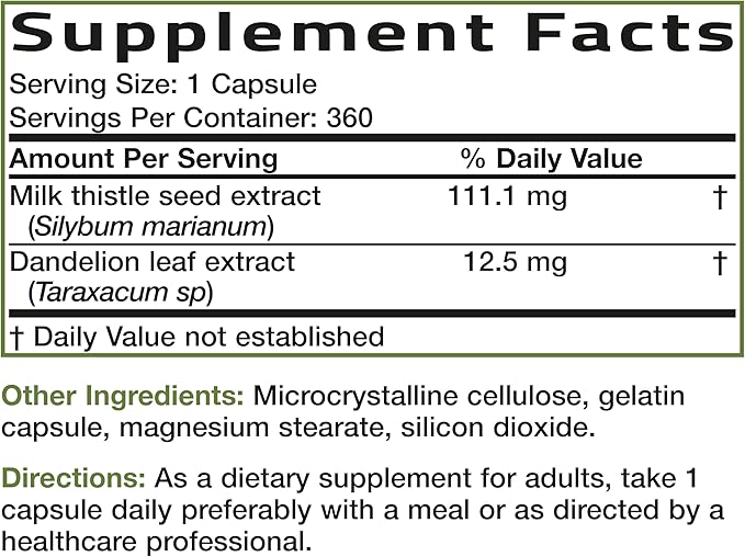 Bronson Milk Thistle Silymarin Marianum &amp Dandelion Extract Liver Health Support Antioxidant Support Detox 360 Capsules