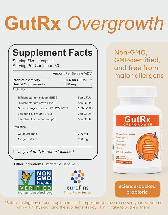 Overgrowth Probiotics for Women and Men with Saccharomyces Boulardii Lactobacillus Reuteri &amp Bifidobacterium May Support SIBO &amp Candida + Mealtime Digestive Enzymes Lactase Lipase &amp Bro