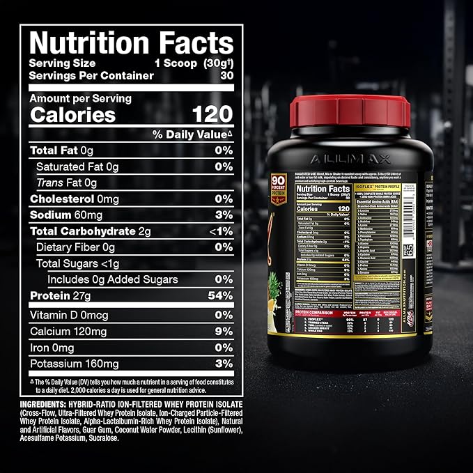 ALLMAX ISOFLEX Pure Whey Isolate Protein Powder - Gluten Free Low Lactose Sugar-Free - High-Protein Clean Keto-Friendly Pre Post Workout Supplement for Women and Men | Pineapple Coconut 2lb