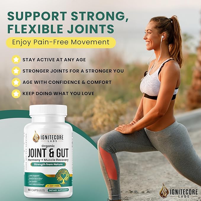 Organic Joint &amp Gut Harmony – Turmeric Ginger Collagen Magnesium &amp Probiotics Blend – Plant-Based Daily Supplement – 90 Vegetable Capsules Made for General Well-Being and Everyday Support