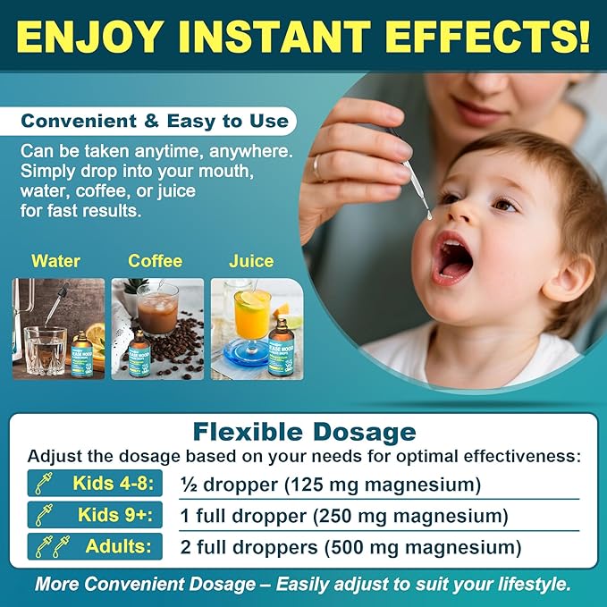 Magnesium Glycinate Liquid Drops for Kids Adults with GABA Ashwagandha L-Theanine Vitamin D3 B6 Saffron for Brain Calm Muscle Relaxation Mood Zzz- Calm Magnesium Supplement Vegan 2 Pack