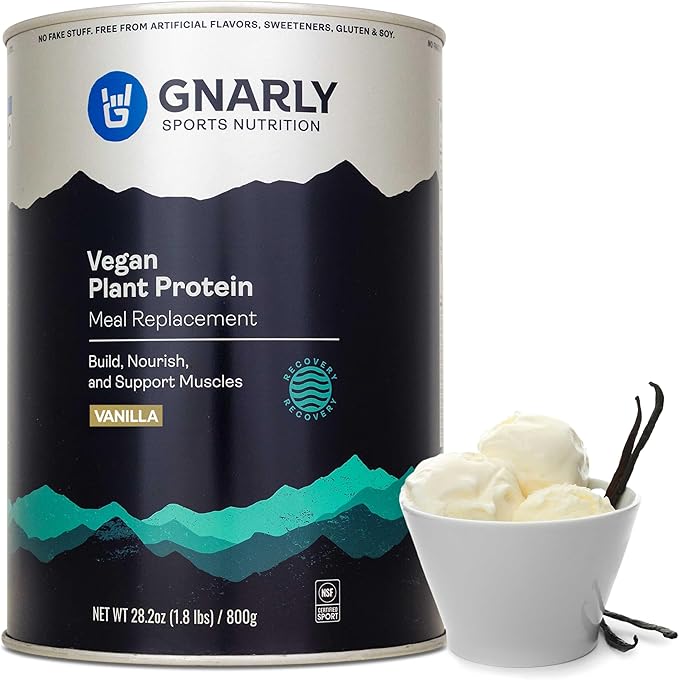 Gnarly Nutrition Vegan Plant Protein – Vanilla Vegan Protein Powder NSF Sport Certified – Meal Replacement Daily Nutritiional Boost – Lactose Free Powder – Vanilla 28.2 oz