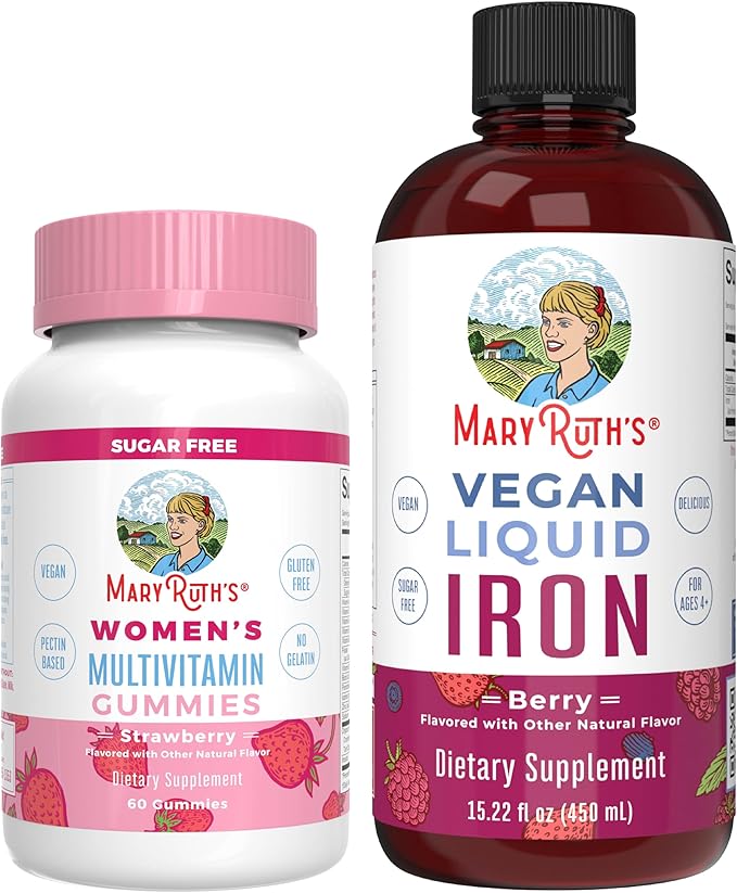 MaryRuth's Multivitamin Gummies for Women (Strawberry) &amp Iron Liquid (Berry) | Clean Label Project Verified® | Supplements for Beauty Immunity &amp Overall Health | Sugar Free Vegan Non-GMO