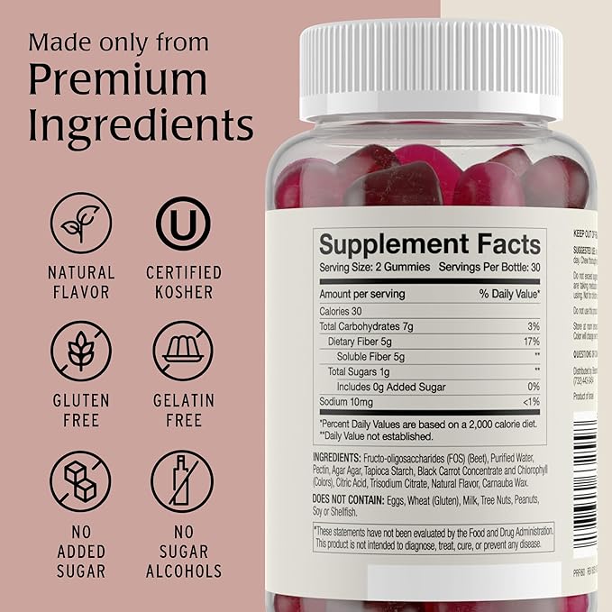 Prebiotic Fiber Gummies for Adults &amp Kids with No Added Sugar- 5g (60 Count-2 Pack) High Fiber Supplement Gummies - Vegan - Keto Friendly - Digestive Health Supplements