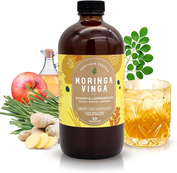 Organic Ginger &amp Lemongrass Moringa Infusion – Daily Herbal Tonic with Apple Cider Vinegar Honey | Supports Motion Digestion &amp Relaxation | Non-GMO 16 oz