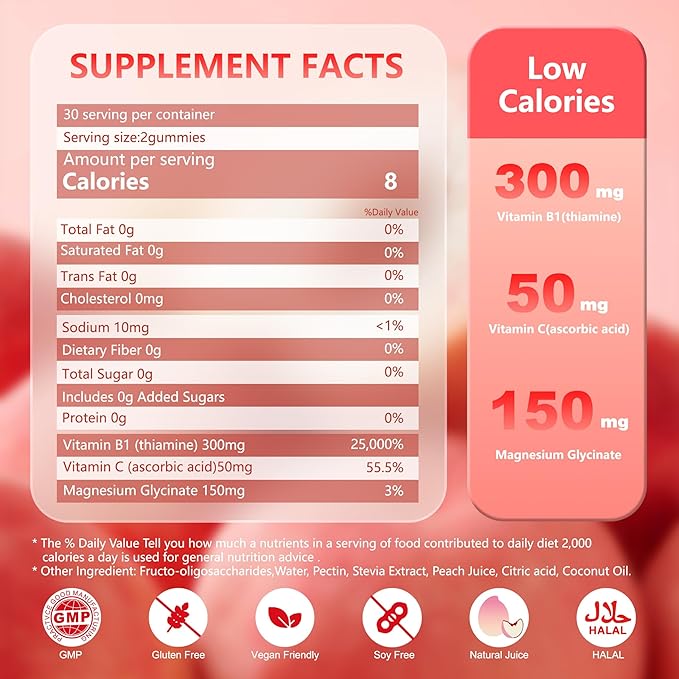 Vitamin B1 Gummies 300mg for Adults &amp KidsChewable Thiamine B1 Supplement with 150mg NAD+Liquid Supplement 1000mg