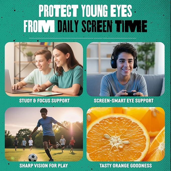 SAM+LEO Eye Vitamin Gummies with Lutein &amp Zeaxanthin for Kids &amp Teens - Eye &amp Vision Health Support Supplement Gummies + Vitamins A E &amp C | Vegan &amp Gluten Free Supplement - Orang