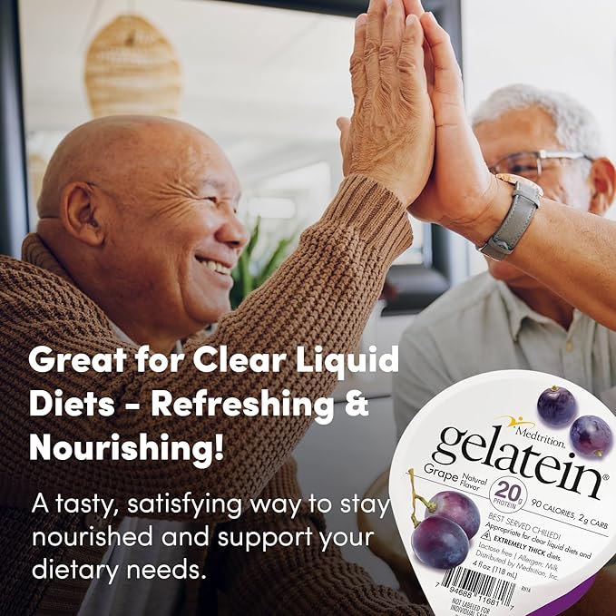Medtrition Gelatein Grape - High Protein Sugar Free Gelatin with 20 grams of protein | Ideal for clear liquid diets swallowing difficulties bariatric dialysis and oncology (12 Pack)