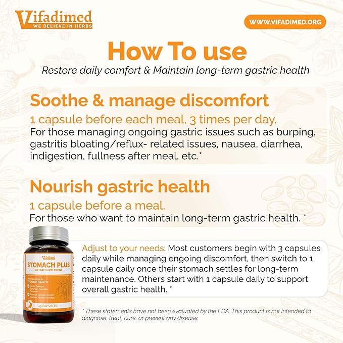 Stomach Plus Stomach Lining Support Gastritis Relief Stomachache Support Gastric Upset ReliefMotility Support with Galangal Dong Quai Cinnamon &amp Magnolia - 45 Capsules