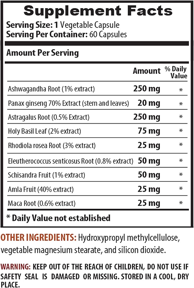 ASHWAGANDHA SUPPLEMENT - Ashwagandha Capsules General Wellness Rhodiola Rosea Blend Maca Root Extract Capsules Panax Ginseng Herbal Blend Ashwagandha Daily Support Holy Basil 2Bot