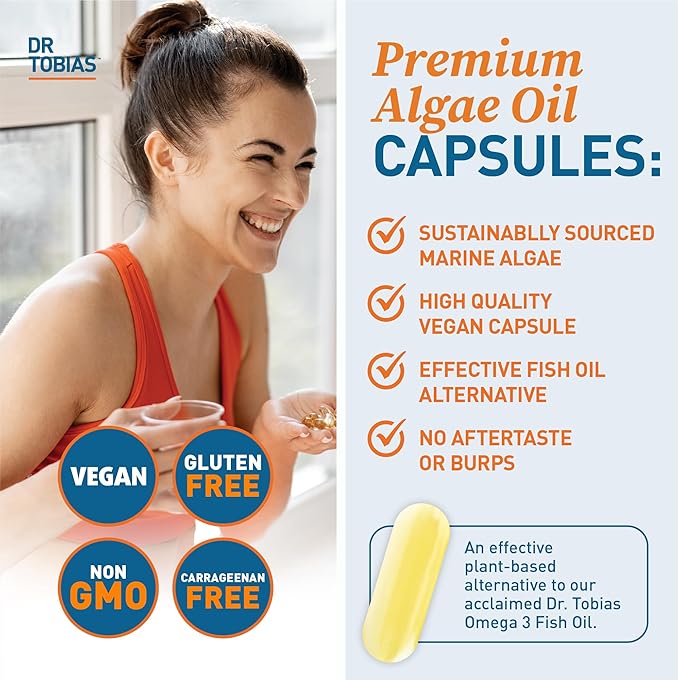 Dr. Tobias Vegan Omega 3 Algae Oil and Ashwagandha Capsules Supports Resilience Immune Health and Overall Wellness Non-GMO Vegan