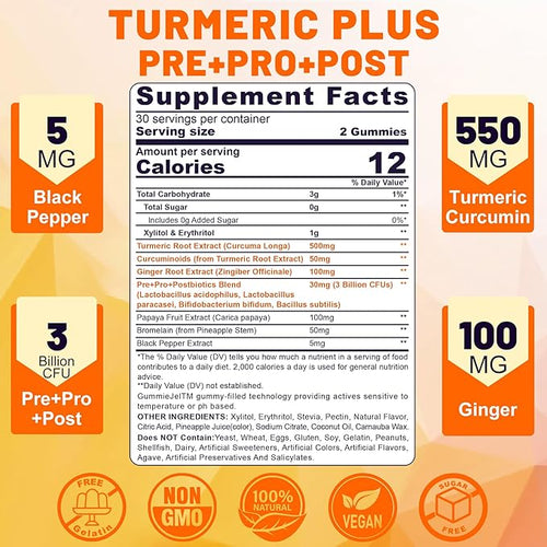 3 Pack Turmeric Curcumin + Vitamin D3 &amp B12 Gummies Vegan