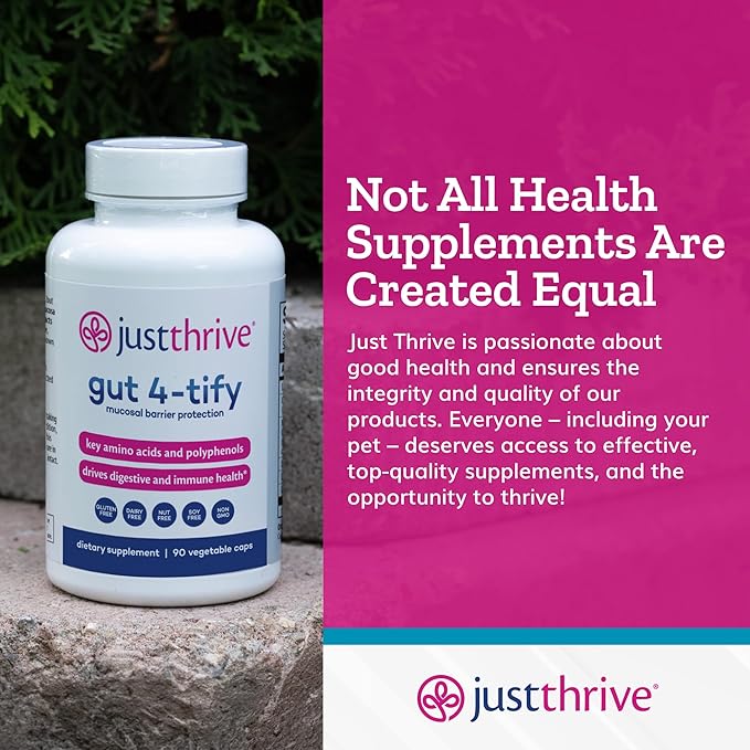 Just Thrive Gut 4-tify - Gut Health Supplements for Women and Men - Anti Bloat 90 Vegetable Capsules