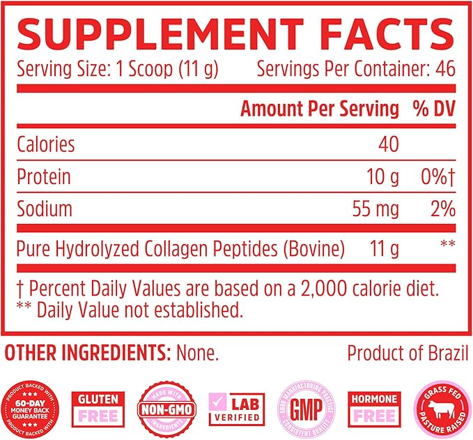 Zhou Collagen Peptides - Pure Hydrolized Collagen Powder for Women &amp Men Grass Fed Natural Bovine Collagen for Skin Hair Growth Joints &amp Bones - 18 oz Jar (46 Servings)