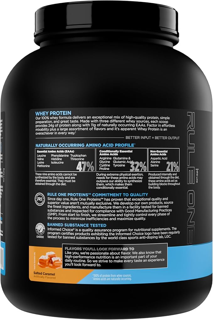Rule 1 Whey Protein – 24g Fast-Acting Protein from All-Whey Sources with Naturally Occurring EAAs &amp BCAAs for Workout Recovery or Anytime Use (5 Pounds* Salted Carmel)